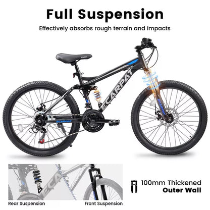 BestParts 26 Inch Mountain Bike for Adults Teens, 21-Speed Dual Suspension MTB Bicycle with Disc Brakes, Outdoor Commuting Trail Use, Black