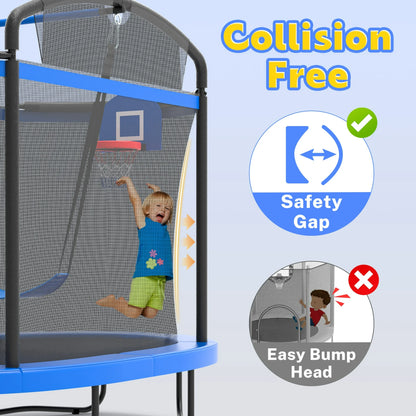 Trampoline for Kids with Enclosure Net, 4×6Ft Toddler Trampoline with Basketball Hoop for Indoor/Outdoor, Mini Trampoline with No-Gap Safe Design for Backyard, Birthday Gifts for Boys/Girls