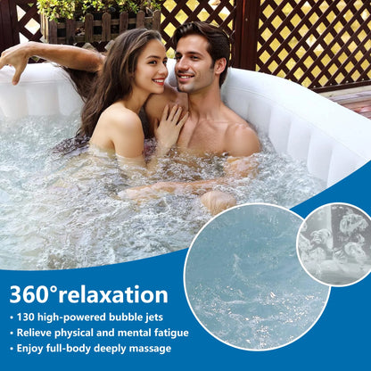 73 inch 4-6 Person Inflatable Hot Tub Spa with Control Panel, Outdoor Portable Hottub with 130 Jets, Insulated Tub Cover and Floor Protector, Temperature up to 104, Gray