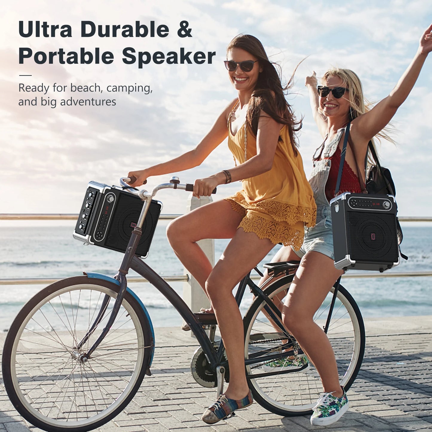 FanFun Bluetooth Speaker with Lights, 12H Playing Time Portable Speaker with Subwoofer/Tweeter, PA System Speaker with Two Wireless Microphones for Home Party, Black