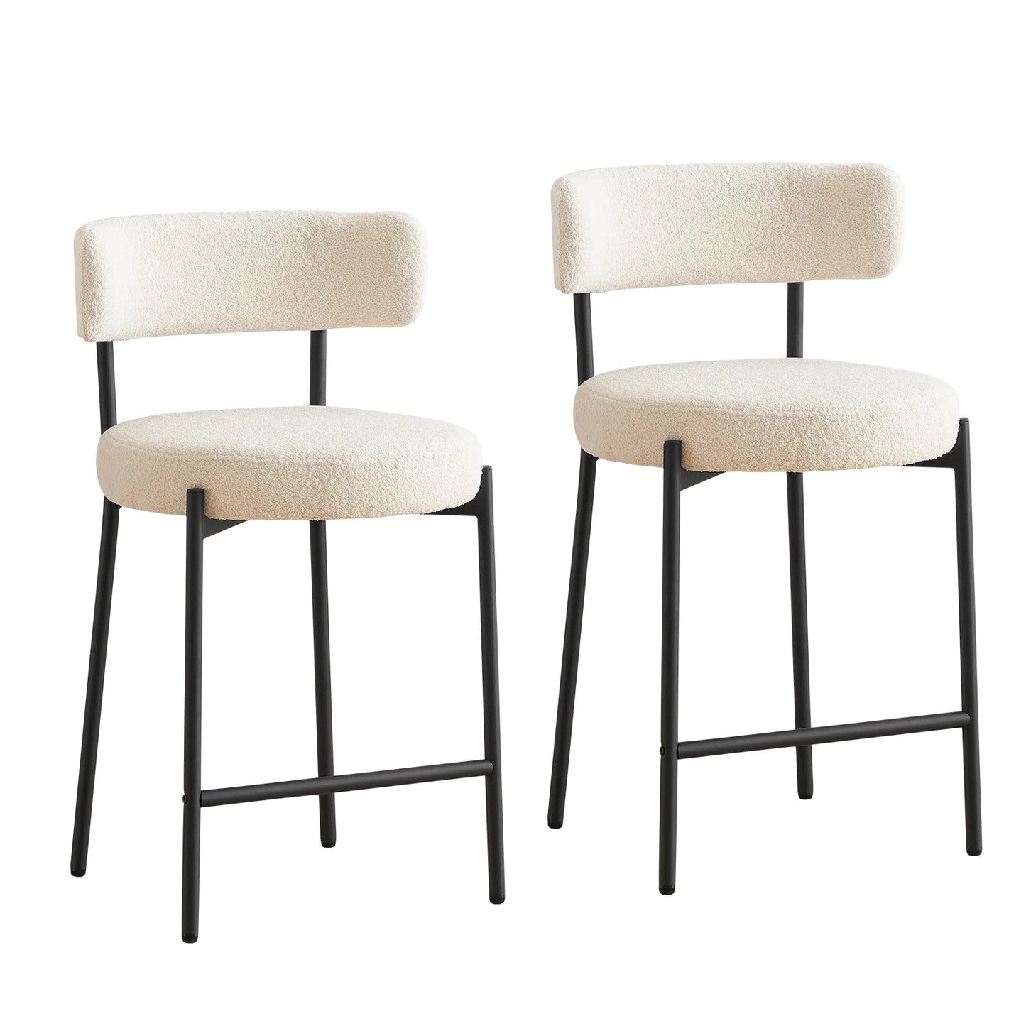 Furniliving Bar Stools Set of 2, Modern Counter Height Bar Stools with Back, Upholstered Bar Height Barstools for Kitchen Counter/Home Bar/Dining Room, Ivory White