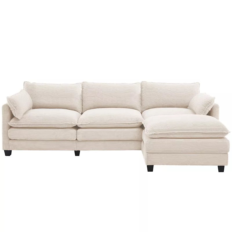 Hyleory Corduroy L-Shaped Sectional Sofa, 3-Seater Couch with Movable Ottoman, Modular Living Room Furniture for Apartments