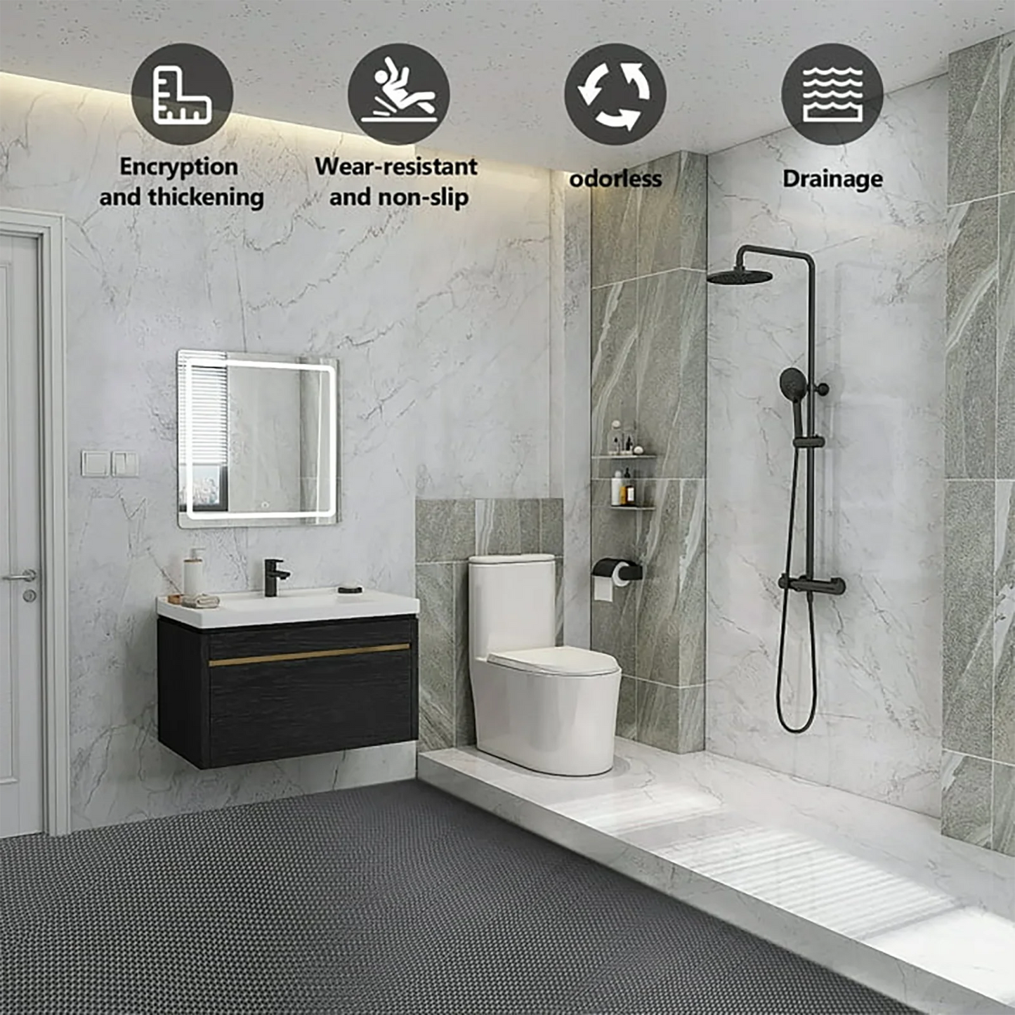 OVYEOFR 3 X 10 ft Non-Slip Hollow Mesh Drainage Mat , PVC Floor Mat for Bathroom Kitchen Restaurant Garage Hotel Winter Wet Area, Grey