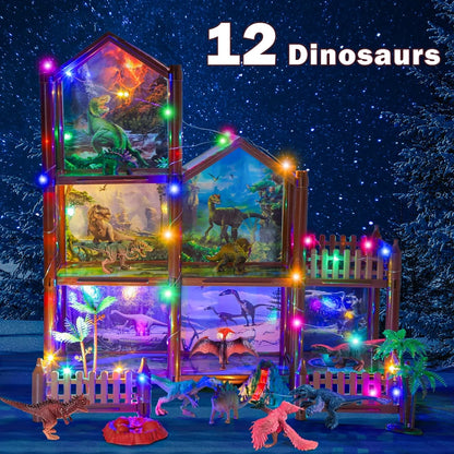JoyStone DIY Dinosaur House Playset with 12 Figures and 6 Rooms, Pretend Toy for Kids Ages 6-12