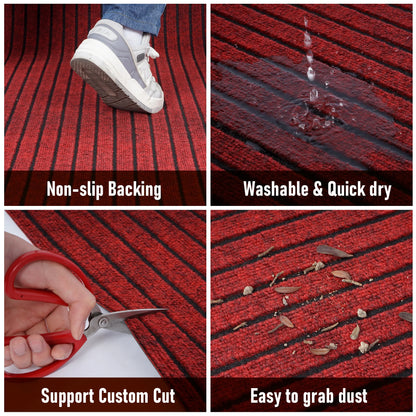 OVYEOFR Commercial Floor Mat, 3ft x 10ft Stripe Non-slip Doormat Carpet with Rubber Backing, Indoor Outdoor Runner Rug for Hallway Kitchen Entryway, Red