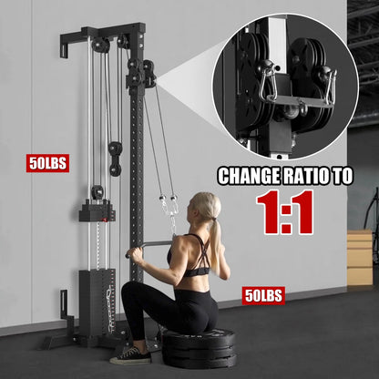Mikolo Cable Crossover Machine, Lat Pull Down Machine with 210LBS Weight Stack, Wall Mounted Pulley Tower with 33 Positions Dual Pulley System, Lat Pulldown Cable Training Home Gym Fitness Equipment