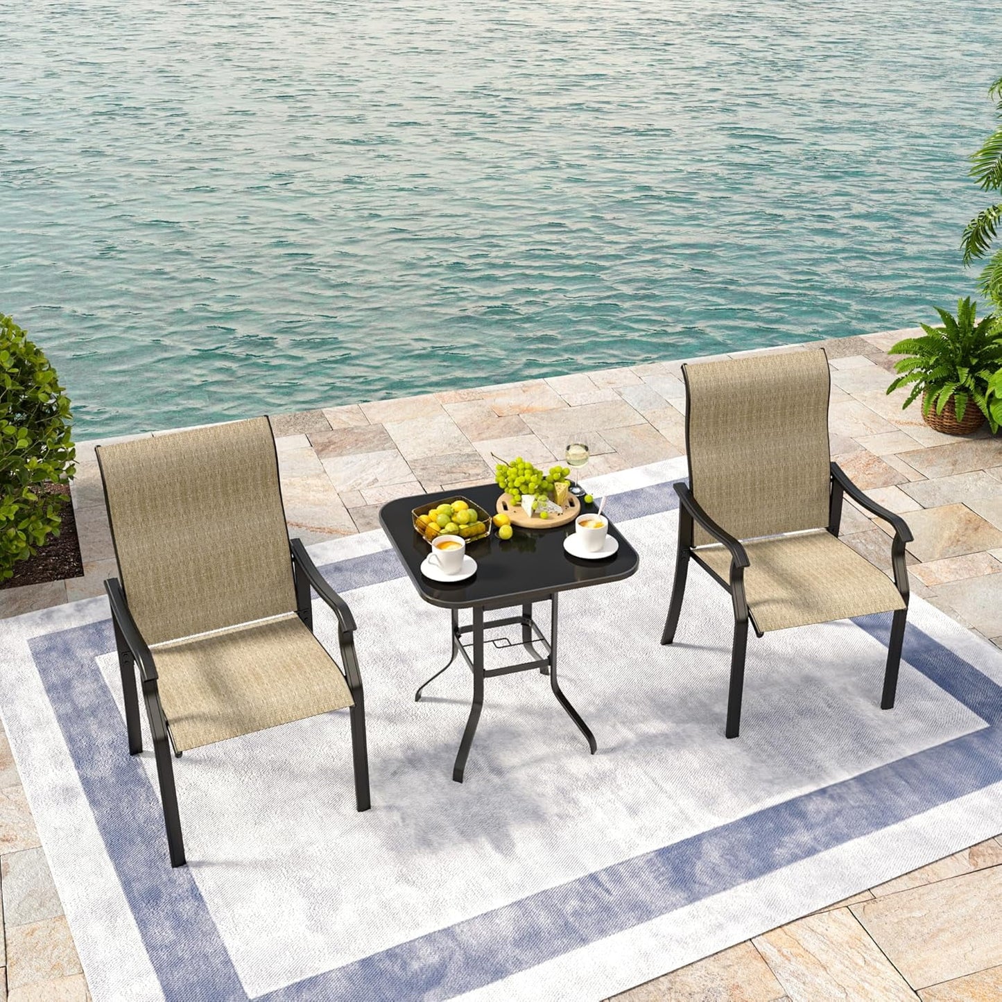 UDPATIO Patio Chairs Set of 2, Outdoor Dining Chairs High Back with All Weather Breathable Textilene, Metal Frame for Lawn Garden Backyard Deck, Brown