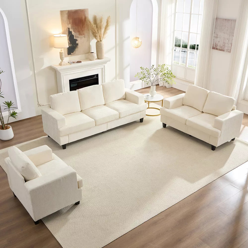 Mjkone 82" Width 3 Piece Living Room Sofa Set, 3 Seat Sofa and Loveseat Sets with Armchair, Modular Sectional Couch Furniture Sets