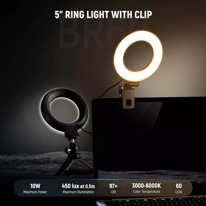 MaseiKar Basic 5" Ring Light for Video Conference Lighting, Clip on Light Kit with Desk Tripod for Monitor Laptop Computer Zoom Call Live Streaming