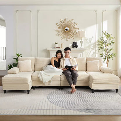 Mjkone Modern Linen 107" Convertible L-shaped Couch, Oversized Sectional Sofa, 5 Seat Corner Sofa Couch With Carbon Steel Legs