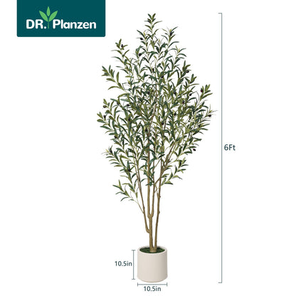 Artificial Olive Trees Indoor, 6FT Tall Faux Olive Tree with White Tall Planter, Artificial Plants with Muti Trunk and Lifelike Fruits for Home Office Decor