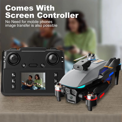 BeePrincess 1080P HD Drone with Screen Controller, Brushless Motor, Obstacle Avoidance, Gesture Control, Optical Flow, One-Key Return, 2 Batteries – Ideal for Beginners, Adults & Kids (Gray)