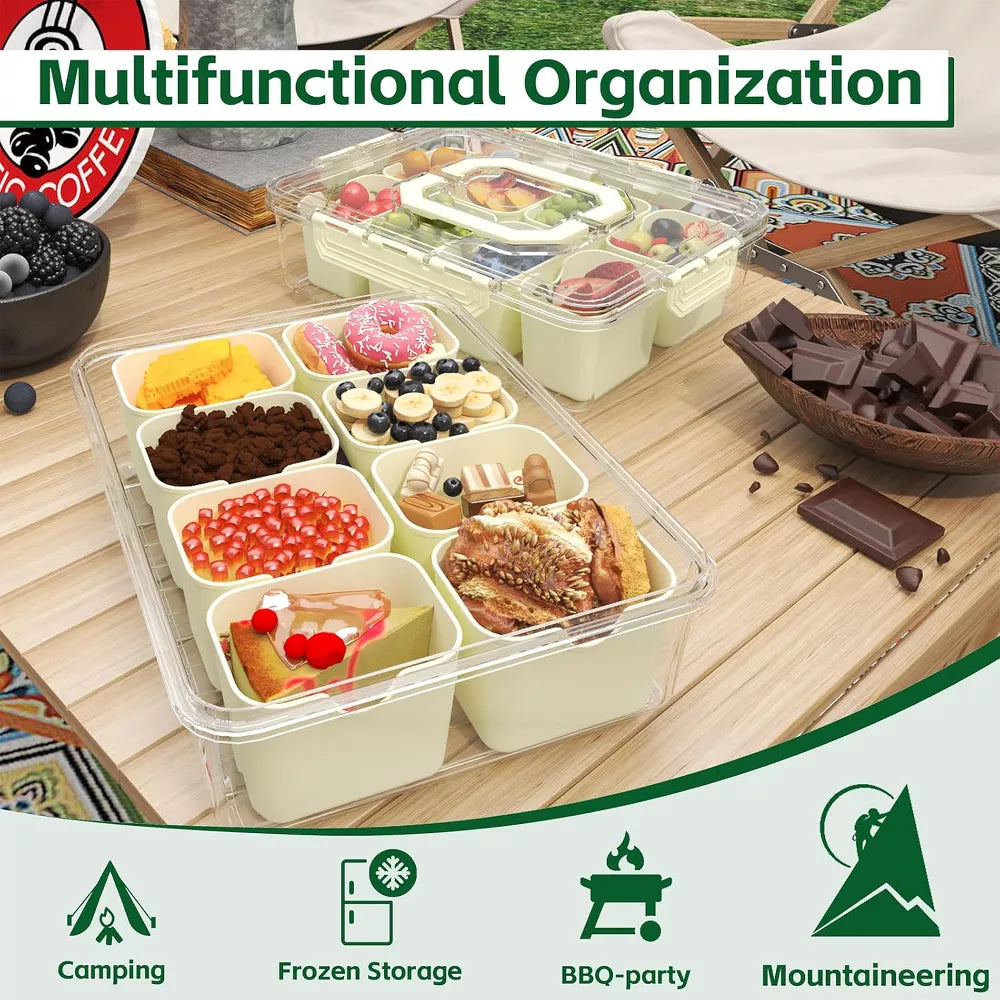 MaseiKar Divided Serving Tray with Lid, 8 Compartment Snack Box, Charcuterie Organizer, Snackle Box for Candy, Nuts, Fruits, Snacks
