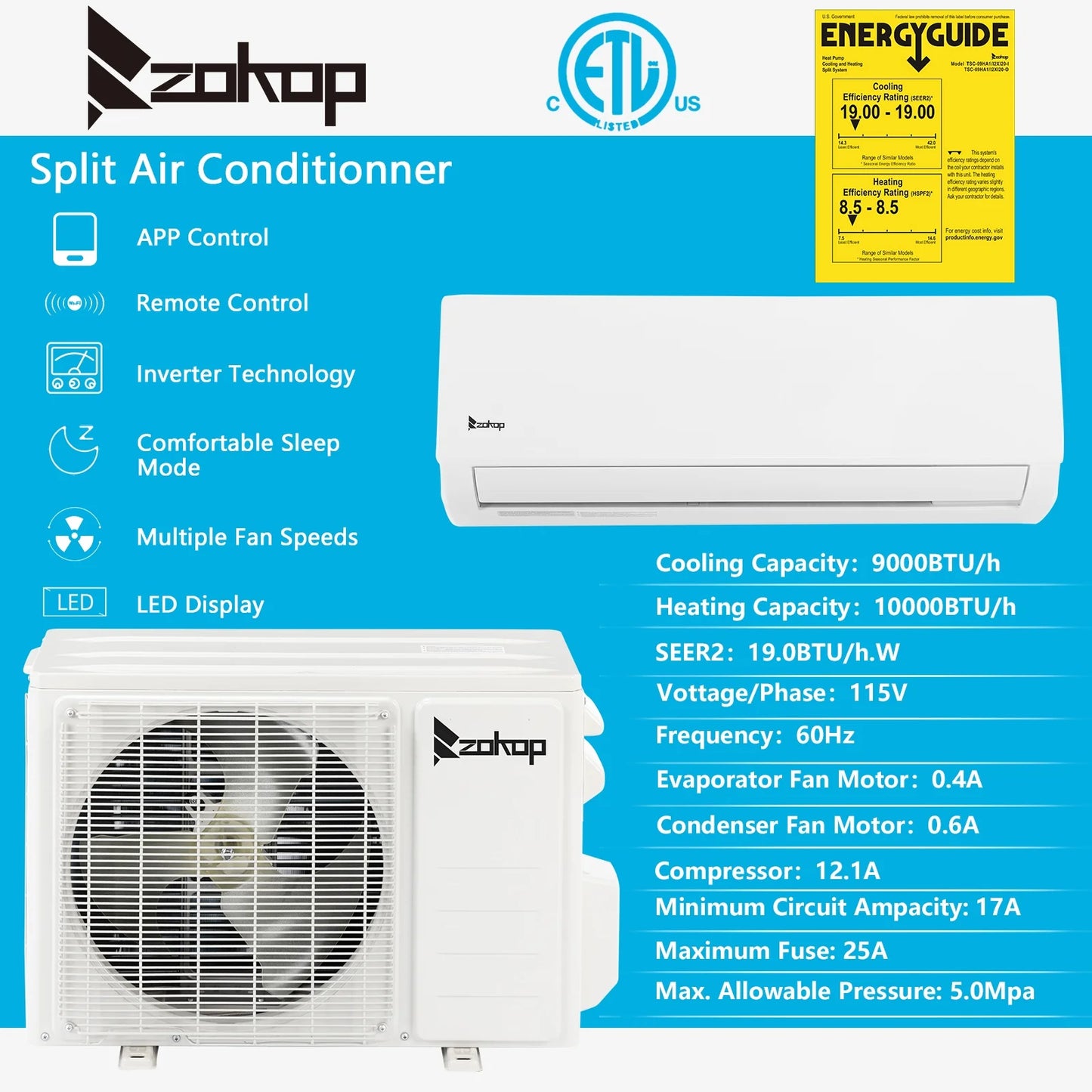 Ktaxon 18000 BTU Slim Ducted Mini Split Heat Pump Air Conditioner 16ft Kit Cover
