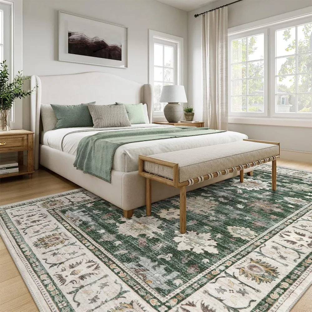 Lahome Vintage Washable Farmhouse Area Rug-Rustic Carpet for Living Room, Bedroom, or Entryway
