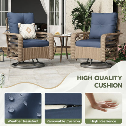 UDPATIO Outdoor Swivel Rocker Chairs, 3 Piece Patio Rocking Chairs with Padded Cushions Patio Bistro Furniture Set with Side Table for Porch Balcony Backyard