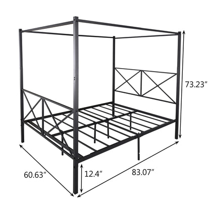 HSUNNS Queen Size Canopy Bed Frame, Metal Platform Bed Frame with X Shaped Headboard and Footboard, Under-Bed Storage, Noise Free, Easy Assembly, Black