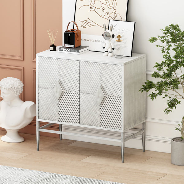 31.50 Modern 2 Door Wooden Storage Cabinet Accent Cabinet with Metal Leg Featuring Two Tier Storage, for Living Room, Entryway and Dining Room