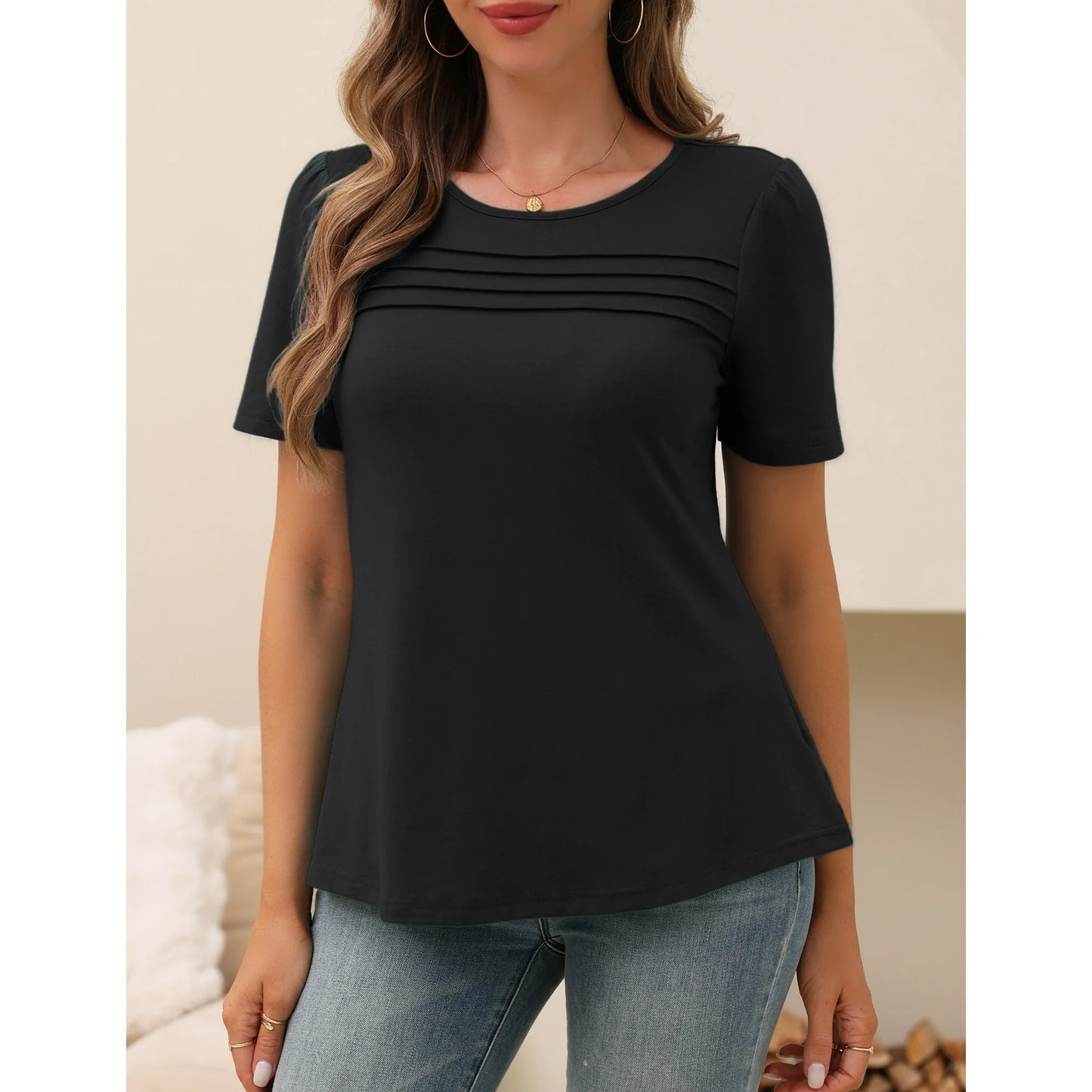 a.Jesdani Womens Blouses Short Sleeve Tunic Tops Pleated Casual Summer Shirts m 3x