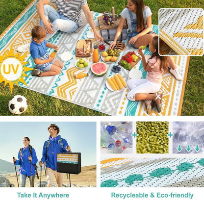 Lahome Waterproof Outdoor Reversible Boho Plastic Straw Mat for Patio,Balcony,Deck