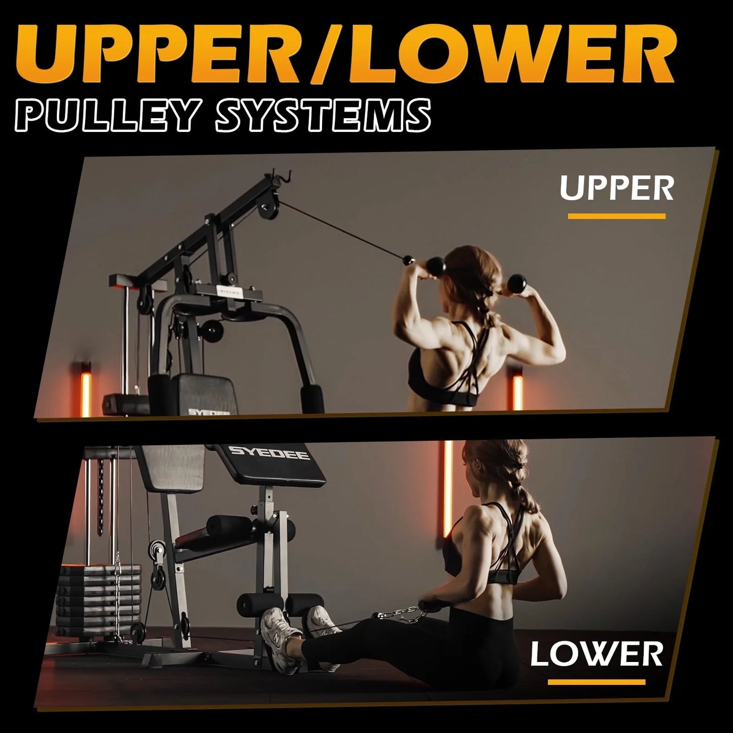 Syedee Multifunctional Home Gym System, Home Gym Station with 100LBS Weight Stack, All in One Workout Machine for Full Body Strength Training