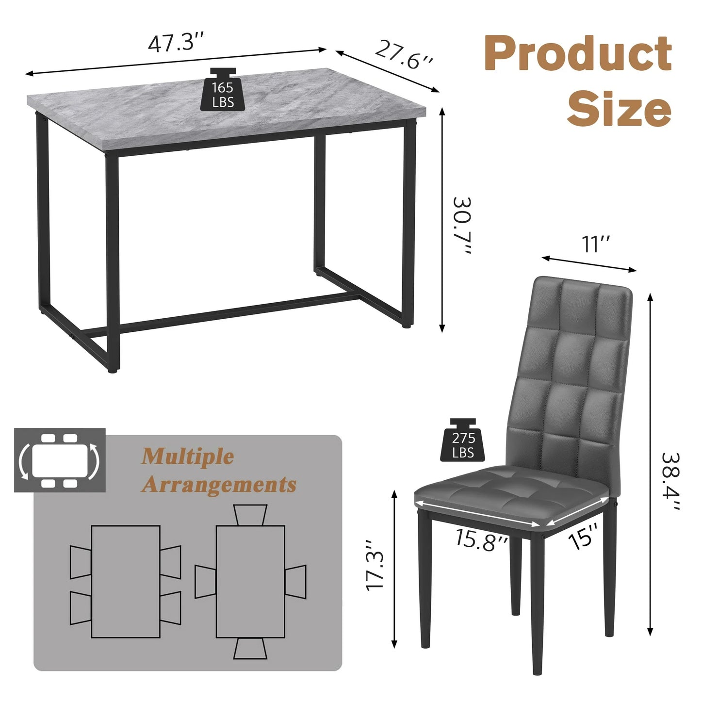 SEGMART Dining Table with 4 High-Back Upholstered Chairs, Modern Dinette Set, Dining Table & Chairs Set for 4 Persons, Small Home Kitchen Dining Table Set, Ideal for Apartment Breakfast Nook