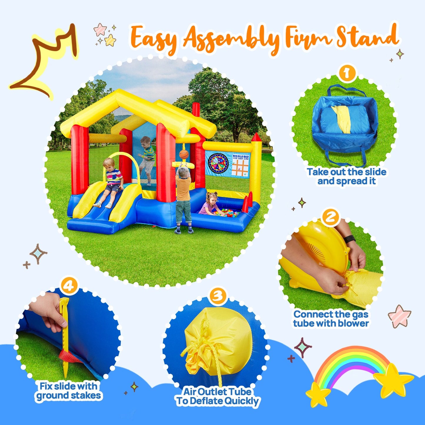 COCLUB Bounce House for Kids 3-6, Inflatable Bounce House with Blower, Slide, Ball Pit, 50 Ocean Balls, Indoor/Outdoor Jump House