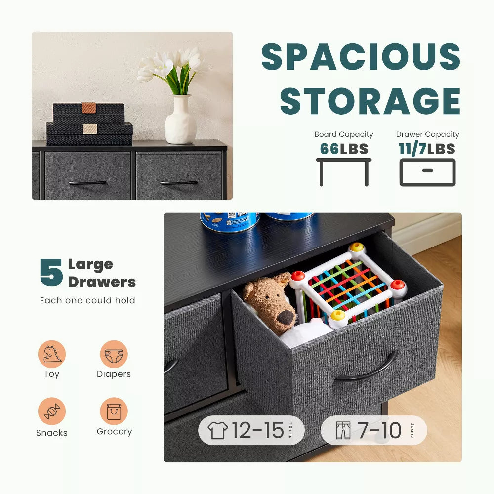 DOMETOUR Drawer Dresser for Bedroom, Fabric Storage Tower Tall Chest Organizer, Storage Cabinet Unit Bins Living Room Entryway Closet-Gray
