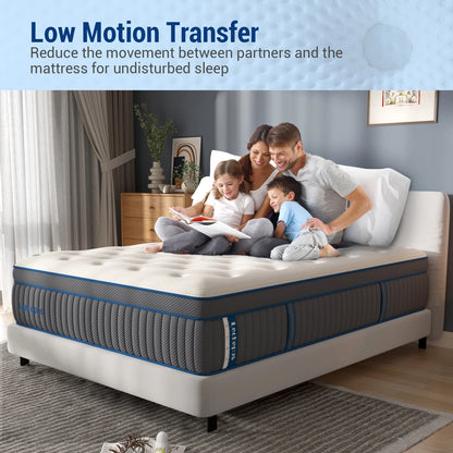 DIGLANT 14 Inch Queen Medium Plush Hybrid Mattress,Cooling Gel Memory Foam with Individually Pocket Springs, Soft Fabric Mattress Queen size for Pressure Relief, Mattress in box, CertiPUR-US