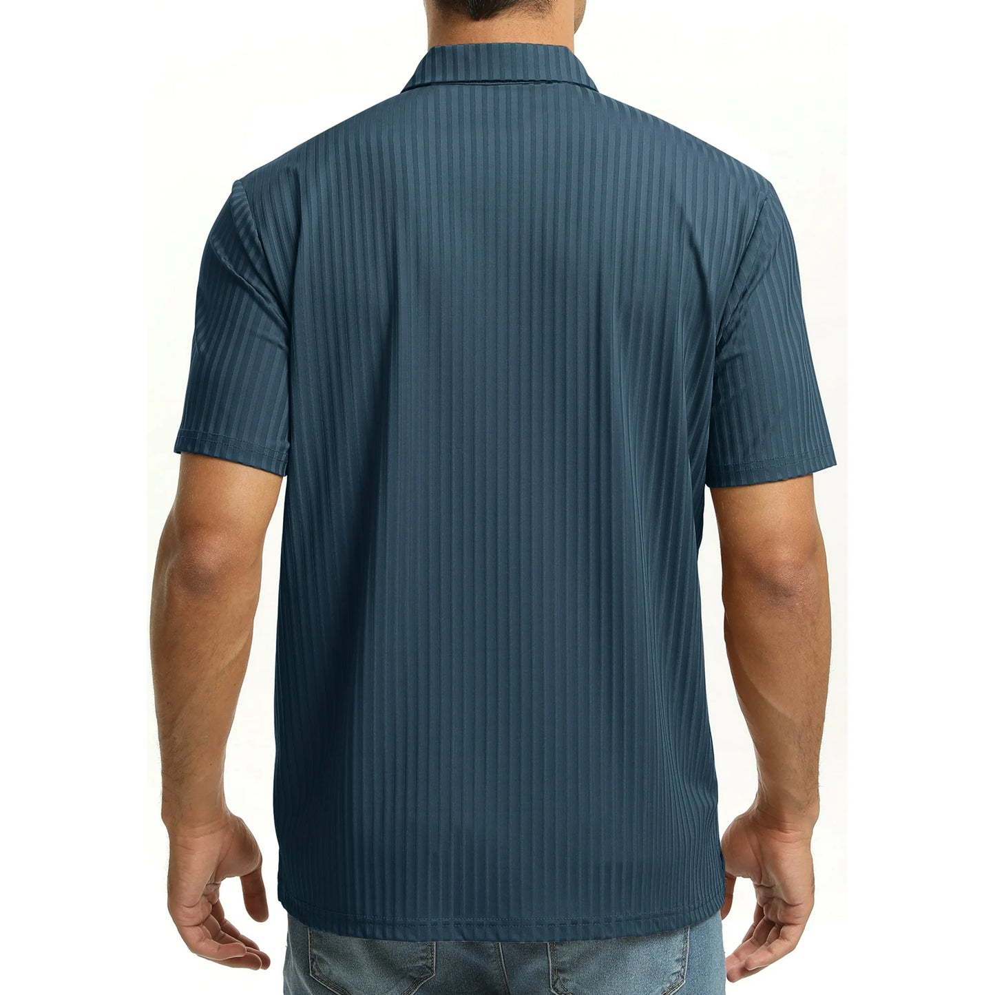 Thrilos Stripe Quick Dry Polo Shirts for Men Short Sleeve Workout Golf Shirts Moisture Wicking Performance Polo