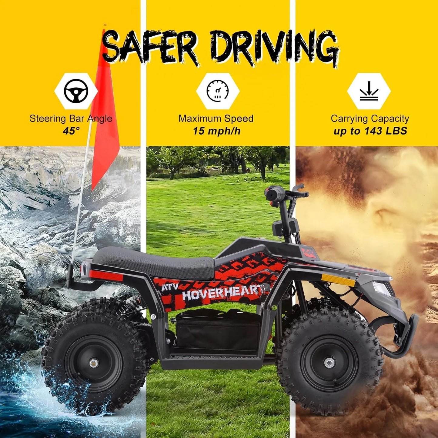 WAWA Electric ATV, 36V Kids Dirt Quad Bike with 500W Powerful Motor for Boys Girls Off-road and Race