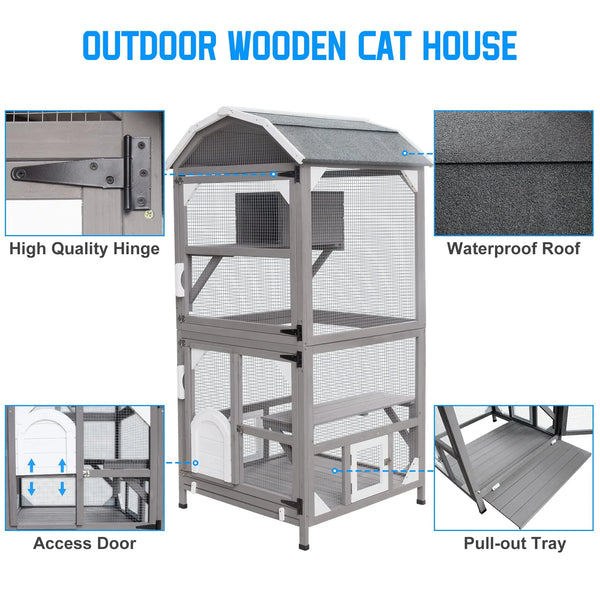 PETSCOSSET Cat House Outdoor Cat Enclosure Catio with Platforms