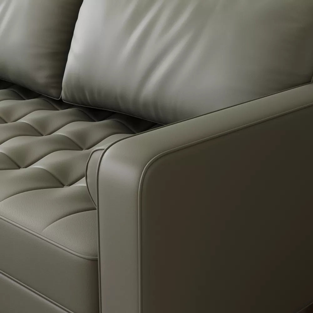 Tree City- 58" Upholstered Mid-Century Modern Faux Leather Square Arm Gray Sofa Loveseat