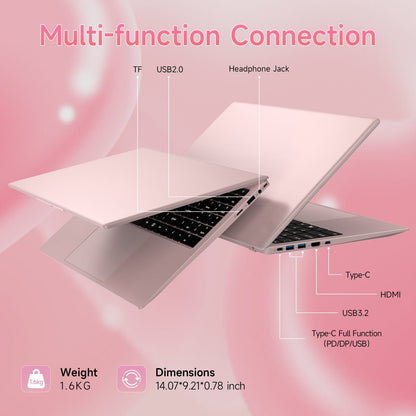 15.6-inch Laptop Computer Pink, LPDDR5 12GB RAM 512GB SSD, Intel Celeron N150 Processor(Up to 3.6GHz), Windows 11 Pro Laptop Computers with FHD IPS Display, WiFi 6, Bluetooth 6.0, Type-C, HDMI, USB