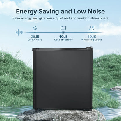 1.6 Cu ft Compact Single Door Refrigerator - Energy Efficient, Reversible Door, Perfect for Home, Office, or Dorm, Black
