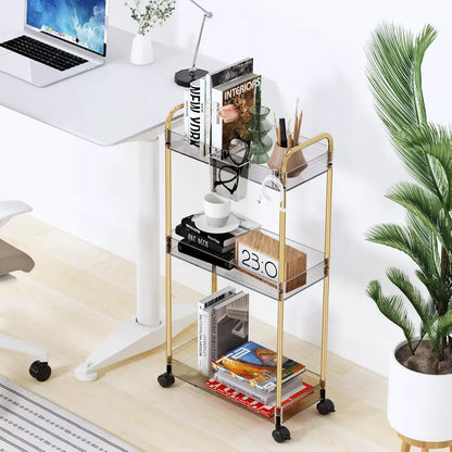 MaseiKar 3-Tier Acrylic Storage Rolling Cart, Bathroom Cart Organizer, Laundry Room Organization, Mobile Shelving Unit for Office, Living Room