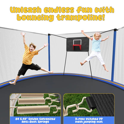 Trampoline with Enclosure, SEGMART Upgraded 14FT Kids Outdoor Trampoline with Basketball Hoop and Ladder, Heavy Duty Round Trampoline for Indoor Outdoor Backyard