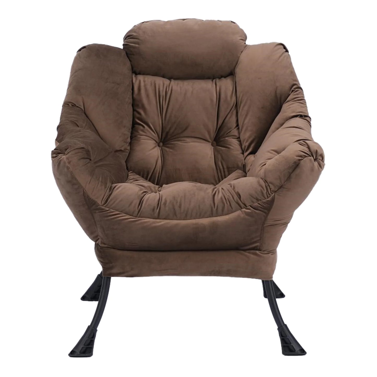 PAPROOS Fabric Lazy Chair with Foldable Ottoman, Large Accent Chair and Footrest Stool Set, Comfy Lounge Arm Chair with Footstool Set, Reading Chair Leisure Sofa Chair for Living Room, Brown