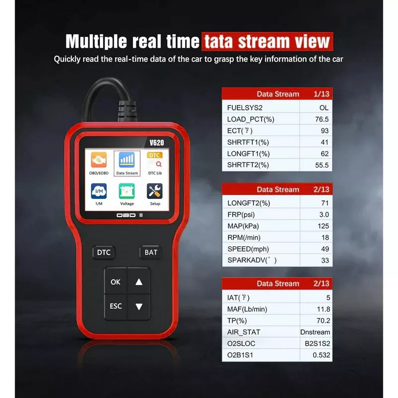 Belatt OBD2 Scanner with Battery Tester, Live Data Code Reader, Read/Clear DTCs, I/M Readiness, Freeze Frame, EVAP/O2 Tests for 1996+ Vehicles