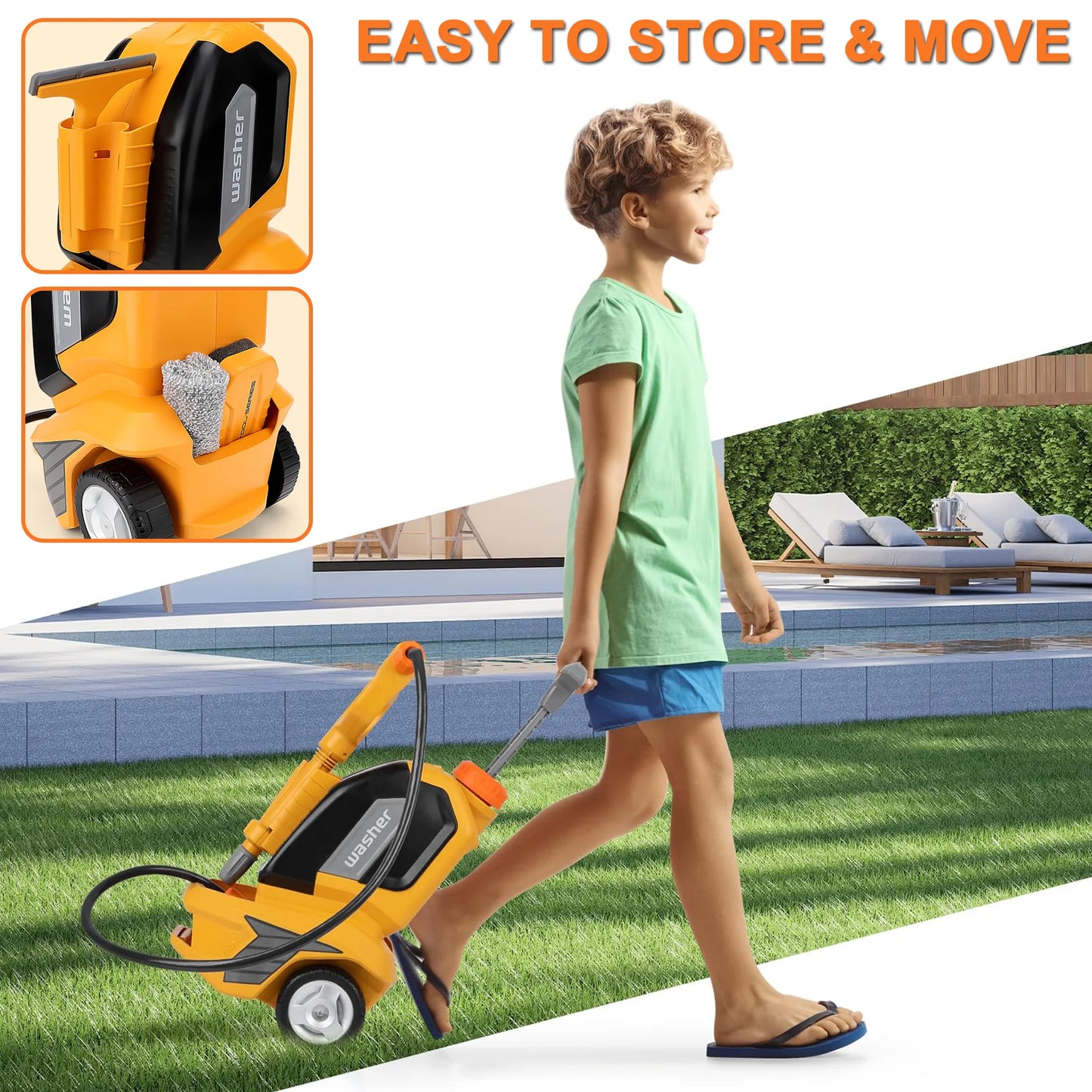 Richgv Kids Car Washer Toy, Pretend Play Tools Clean Car Playset with Car Wash Gun Manual Pressure Scraper Sponge Towel, Car Wash Toy Gift for Boys Girls