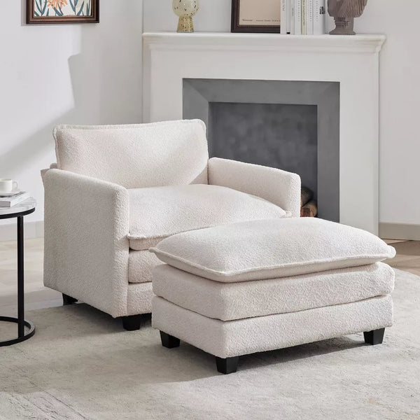 Hyleory 41.34  circle fleece Oversized Accent Chair, Sofa Chair with Ottoman and Large Seat , Modern Armchair for Bedroom Living Room