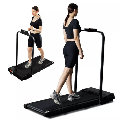 BestParts Walking Treadmill with Armrest, Flatbed Treadmill for Seniors, Foldable Fitness Machine for Home Gym, 45 Inch, Black Aluminum Alloy