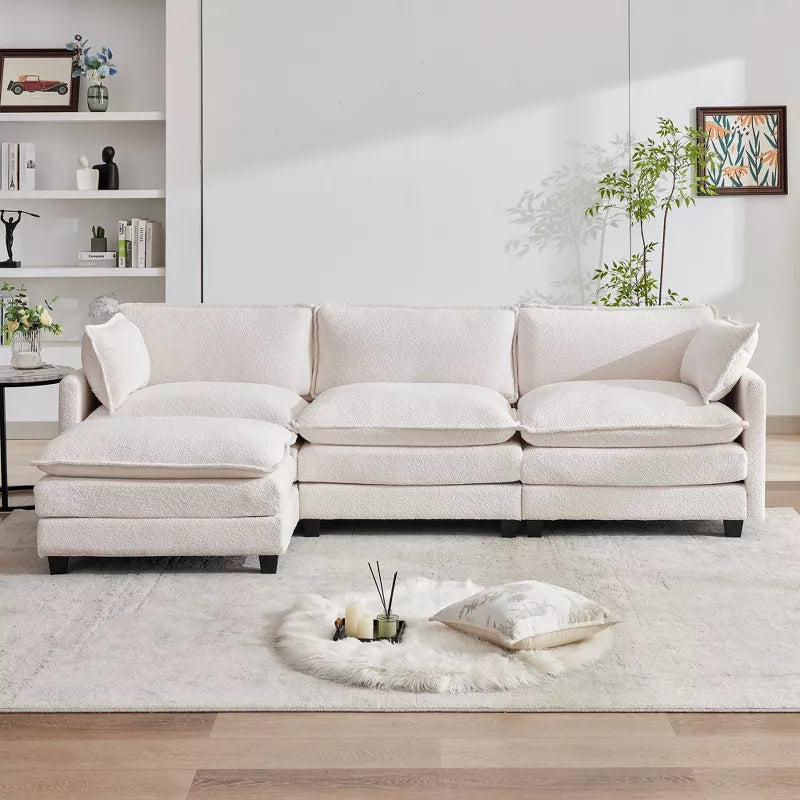 HYLEORY Circle Velvet U-Shaped Sectional Sofa , Indoor Furniture Convertible Modular Sectional Sofa Set with 2 Ottomans for Living Room