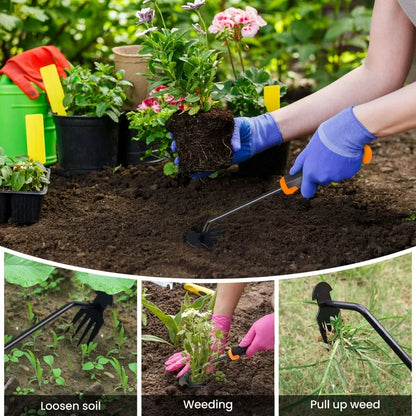 Fixdono Weed Puller Tool with Gloves, Weeder Hand Tool for Garden, Weeding Tool with 4 Claws, Weeder Garden Root Remover Tool for Garden, Gap or Corner Weeding, 3 Pack