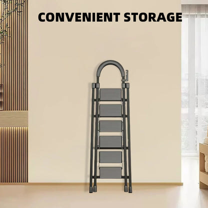 stusgo 6 Step Steel Ladder Folding Step Stool with Tool Holder for Easy Use Black