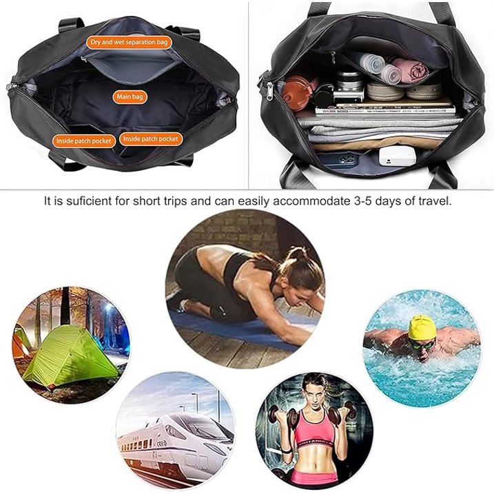 Fenmor Fenamor Gym Bag Travel Duffle Carry On Weekender Bag with Wet Pocket Toiletry Overnight Tote for Adult Women Men