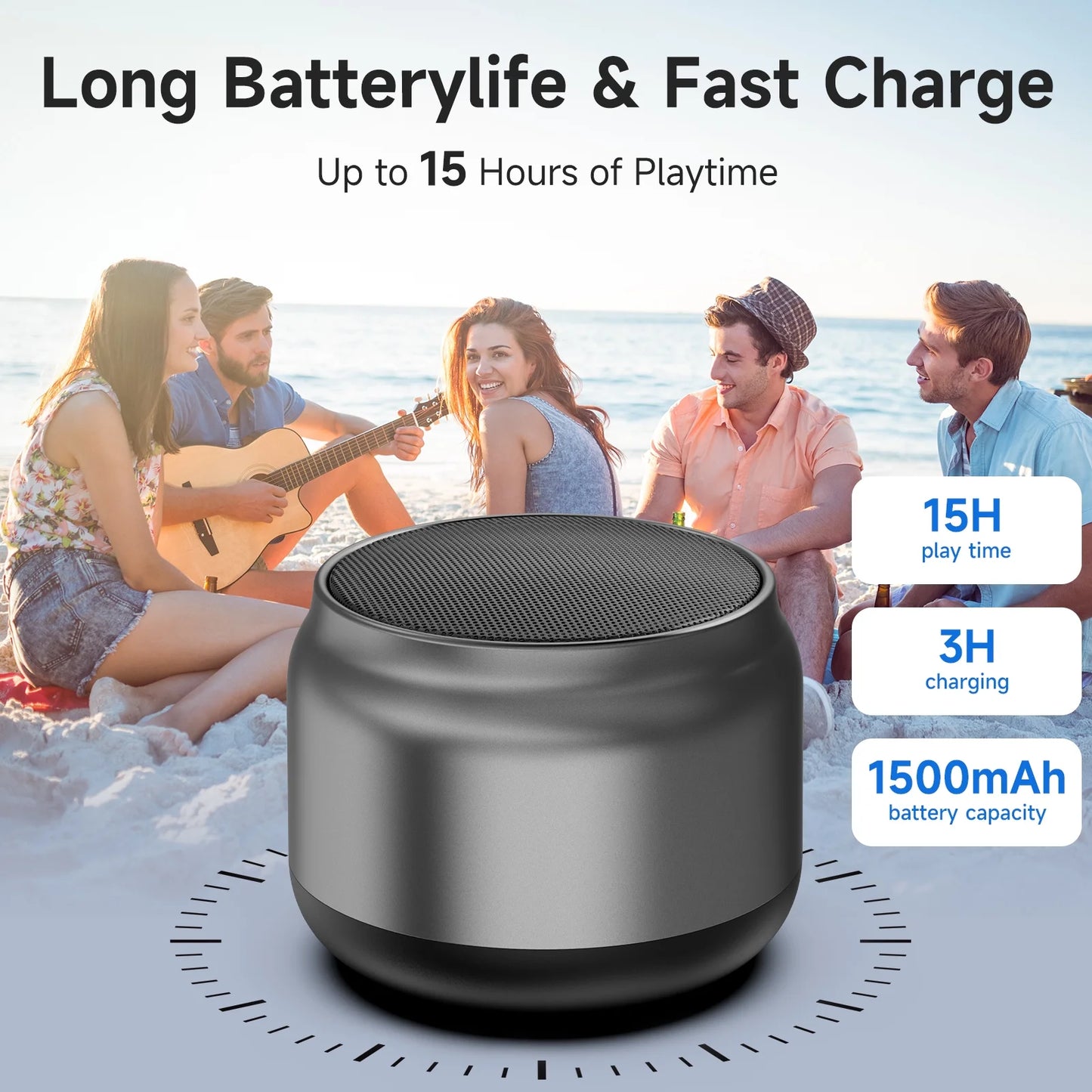 FanFun Bluetooth Speaker, Loud Stereo Sound Portable Speakers with Hand-free Calling, 15H Playtime Party Speaker for Indoor Outdoor, Gray