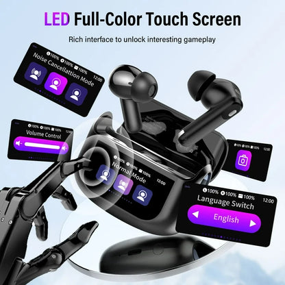 Touch Screen Wireless Earbuds, Bluetooth 5.4 Ear Buds with Multifunctional with ENC Noise Cancelling MicClear Calls Earphones, 48H Bass Stereo Headphones, IP7 Waterproof Headphones for Workout