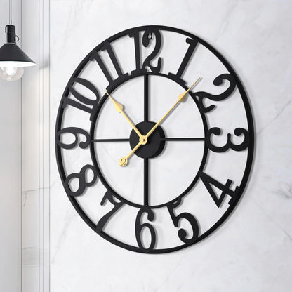 Arsvit Large Wall Clock, Silent Non-Ticking, Battery Operated 16-Inch Metal Clock, Oversized, Decorative Retro Clock for Farmhouse, Dinner and Living Room, Indoor, Outdoor(40cm, Black Arabic Number)