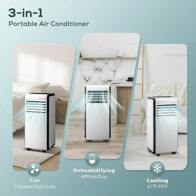 Havato 6000 BTU(10000 ASHRAE) Portable Air Conditioner, Covers up to 250 Sq. Ft., Integrating Dehumidification, Fan and Refrigeration, 24-Hour Timer, White